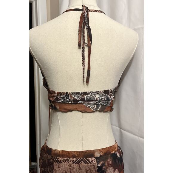 Women's 2pc Boho Western Tie Dye Backless Top & Split Thigh Skirt Outfit - Picture 4 of 16